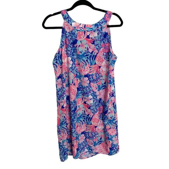 Charlie Paige Floral Summer Mini Dress Women M Blue Pink Pleated Round Neck NWT - Picture 3 of 13